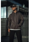 Üç İplik Penye Kapşonlu Basic SweatShirt - Füme