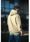 Üç İplik Penye kapüşonlu Basic SweatShirt - Bej
