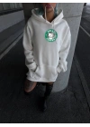 Üç İplik Penye Uzun Kol Kapüşonlu SweatShirt - Beyaz