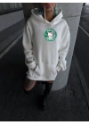 Üç İplik Penye Uzun Kol Kapüşonlu SweatShirt - Beyaz