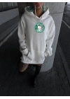 Üç İplik Penye Uzun Kol Kapüşonlu SweatShirt - Beyaz
