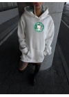 Üç İplik Penye Uzun Kol Kapüşonlu SweatShirt - Beyaz