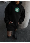 Üç İplik Penye Uzun Kol Kapüşonlu SweatShirt - Siyah
