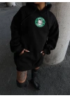 Üç İplik Penye Uzun Kol Kapüşonlu SweatShirt - Siyah