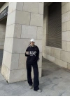 Üç İplik Yakalı Sweat Baggy Pantalonlu Takım - Siyah