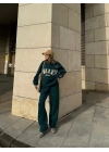 Üç İplik Yakalı Sweat Baggy Pantalonlu Takım - Yeşil