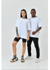 Unisex Basic Bisiklet Yaka Oversize T-Shirt - Beyaz