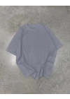 Unisex Basic Bisiklet Yaka Oversize T-Shirt - Füme