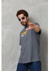Unisex Basic Bisiklet Yaka Oversize T-Shirt - Füme