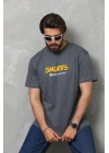 Unisex Basic Bisiklet Yaka Oversize T-Shirt - Füme