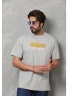 Unisex Basic Bisiklet Yaka Oversize T-Shirt - Gri