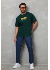 Unisex Basic Bisiklet Yaka Oversize T-Shirt - Yeşil