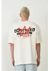 Unisex Baskılı Bisiklet Yaka Oversize T-Shirt - Beyaz