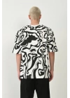 Unisex Baskılı Bisiklet Yaka Oversize T-Shirt - Beyaz