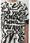 Unisex Baskılı Bisiklet Yaka Oversize T-Shirt - Beyaz