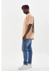 Unisex Baskılı Oversize T-Shirt - Bej