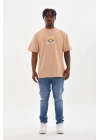 Unisex Baskılı Oversize T-Shirt - Bej