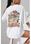 Unisex Baskılı Oversize T-Shirt - Beyaz