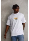 Unisex Baskılı Oversize T-Shirt - Beyaz