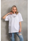 Unisex Baskılı Oversize T-Shirt - Beyaz