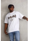 Unisex Baskılı Oversize T-Shirt - Beyaz