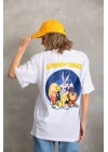 Unisex Baskılı Oversize T-Shirt - Beyaz