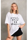 Unisex Baskılı Oversize T-Shirt - Beyaz