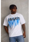 Unisex Baskılı Oversize T-Shirt - Beyaz