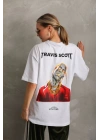 Unisex Baskılı Oversize T-Shirt - Beyaz