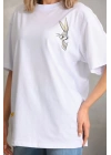 Unisex Baskılı Oversize T-Shirt - Beyaz
