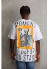 Unisex Baskılı Oversize T-Shirt - Beyaz