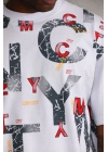 Unisex Baskılı Oversize T-Shirt - Beyaz