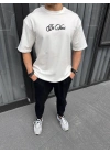 Unisex Baskılı Oversize T-Shirt - Beyaz
