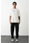 Unisex Baskılı Oversize T-Shirt - Beyaz