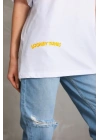 Unisex Baskılı Oversize T-Shirt - Beyaz