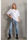 Unisex Baskılı Oversize T-Shirt - Beyaz