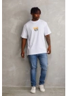 Unisex Baskılı Oversize T-Shirt - Beyaz