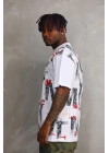 Unisex Baskılı Oversize T-Shirt - Beyaz