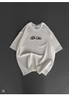 Unisex Baskılı Oversize T-Shirt - Beyaz