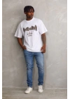 Unisex Baskılı Oversize T-Shirt - Beyaz