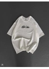 Unisex Baskılı Oversize T-Shirt - Beyaz