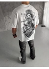 Unisex Baskılı Oversize T-Shirt - Beyaz