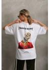Unisex Baskılı Oversize T-Shirt - Beyaz