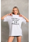 Unisex Baskılı Oversize T-Shirt - Beyaz