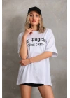 Unisex Baskılı Oversize T-Shirt - Beyaz