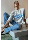 Unisex Baskılı Oversize T-Shirt - Beyaz