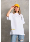 Unisex Baskılı Oversize T-Shirt - Beyaz