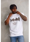 Unisex Baskılı Oversize T-Shirt - Beyaz
