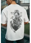 Unisex Baskılı Oversize T-Shirt - Beyaz