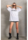 Unisex Baskılı Oversize T-Shirt - Beyaz